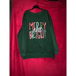 SHEIN Womens 5XL Merry and Bright Christmas Holiday Green Sweatshirt